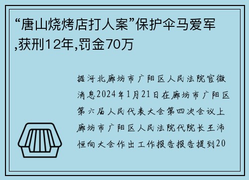 “唐山烧烤店打人案”保护伞马爱军,获刑12年,罚金70万