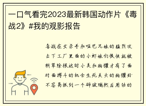 一口气看完2023最新韩国动作片《毒战2》#我的观影报告