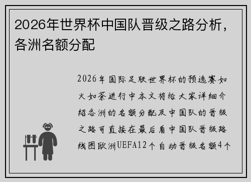 2026年世界杯中国队晋级之路分析，各洲名额分配